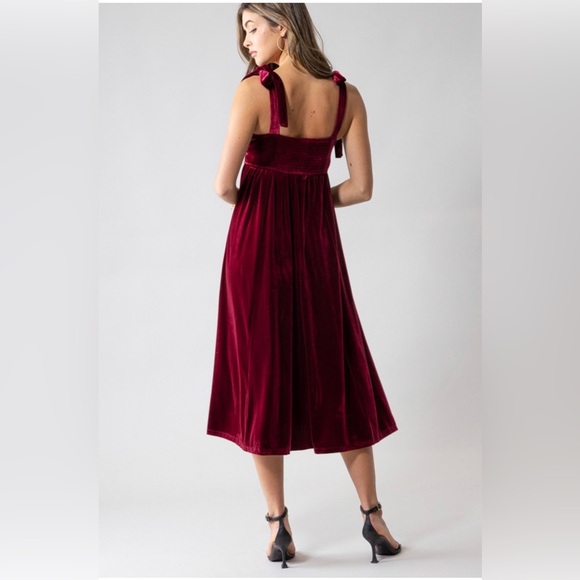 Burgundy Velvet Midi Dress - Picture 3 of 3